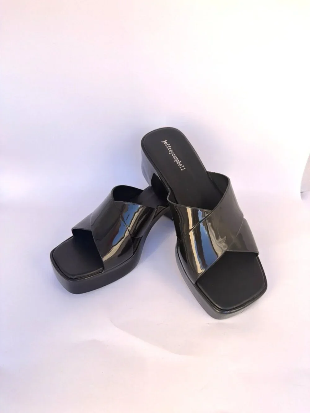 Jeffrey Campbell Bubblegum Platform Sandals Black Shiny Block Heel Jellies Sz 10